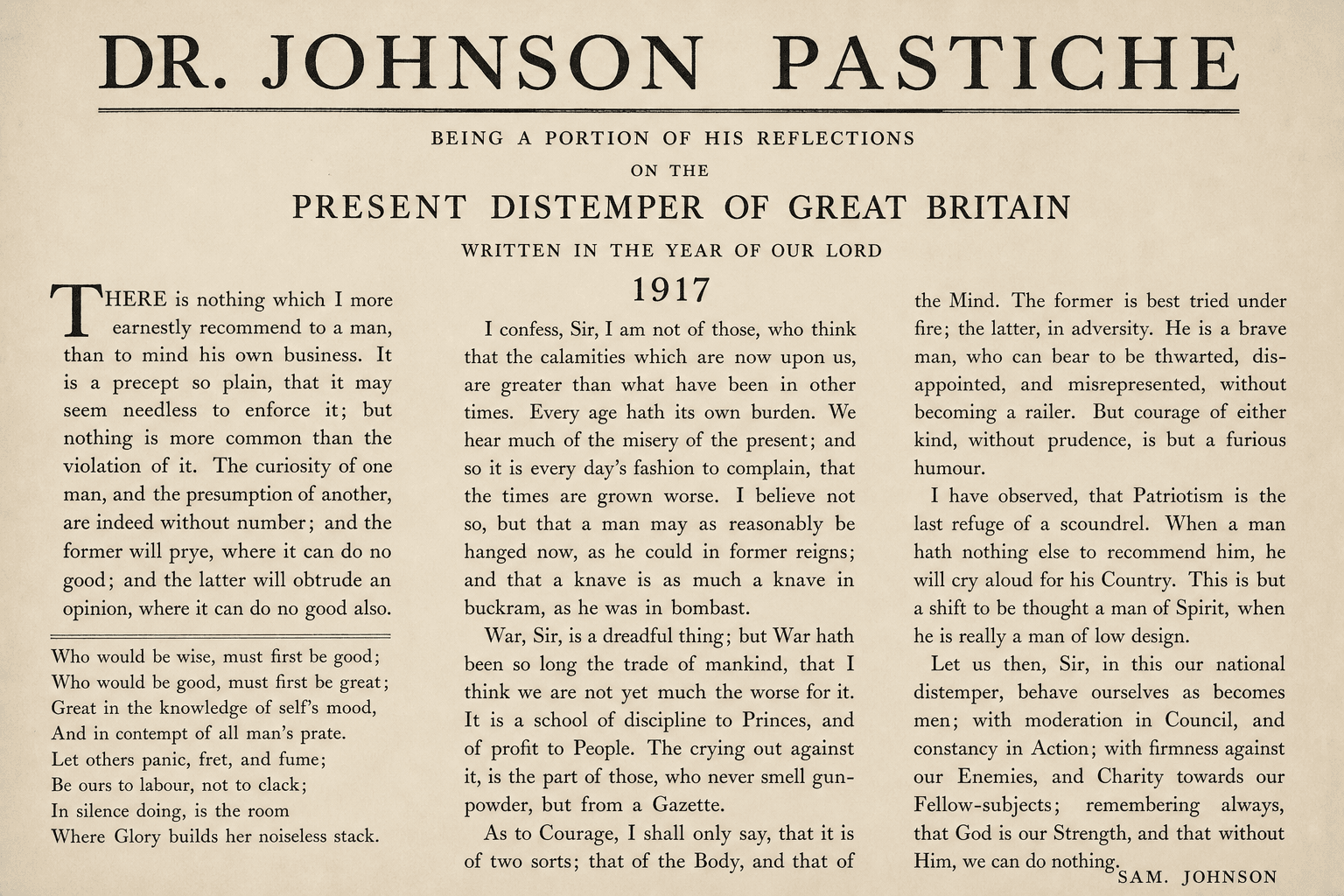A Reminiscence of Dr. Samuel Johnson — Miskatonic Expedition archive dossier